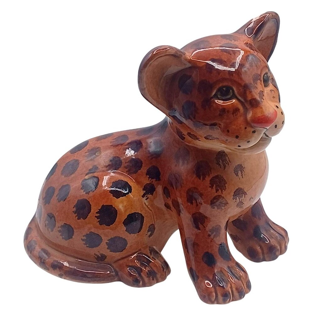 Vintage Joseph Magnin Hand Painted Italian Porcelain Baby Leopard Cheetah Cub St